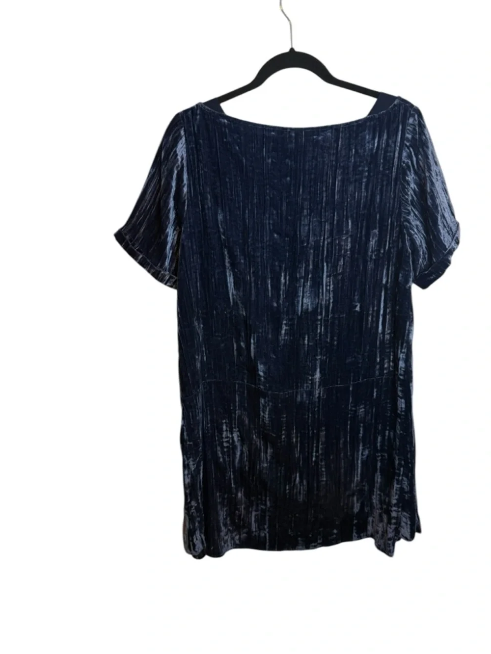 Floreat Anthropologie Blue Crinkle Crushed Velvet Short Sleeve Shift Dress - Picture 3 of 7